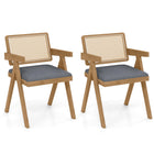 Dreamade Rattan Dining Chairs, Leathaire Kitchen Chairs w/Armrests & Padded Cushion