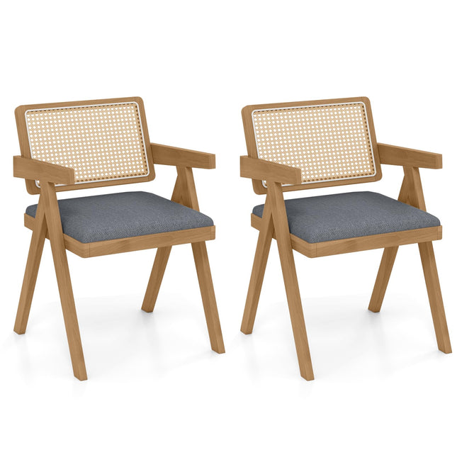 Dreamade Rattan Dining Chairs, Leathaire Kitchen Chairs w/Armrests & Padded Cushion