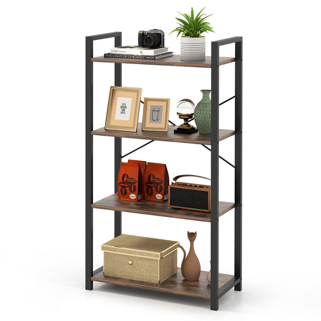 Dreamade 4-Tier Bookshelf, Industrial Bookcase with Open Shelves, Metal Frame, 2 Anti-Toppling Kits
