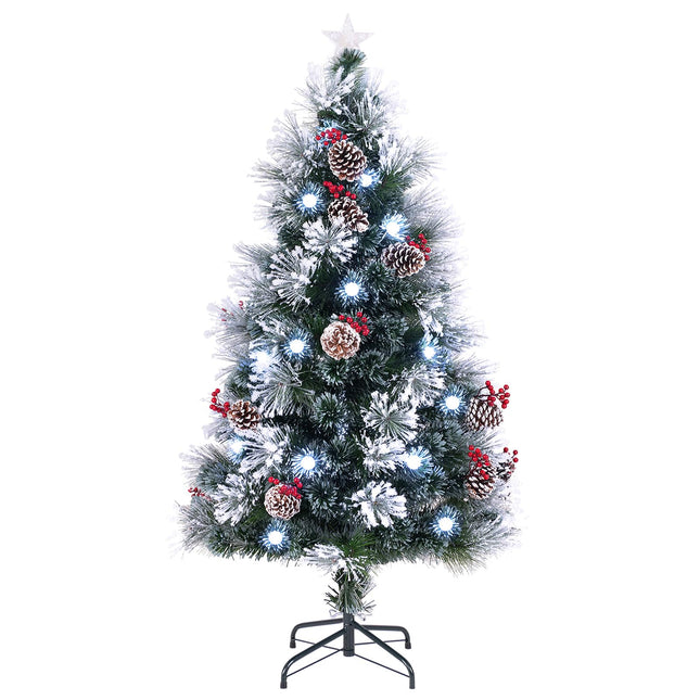 Dreamade Pre-lit Fiber Optic Christmas Tree, Artificial Snowy Xmas Tree with 49 Cool White LED Lights