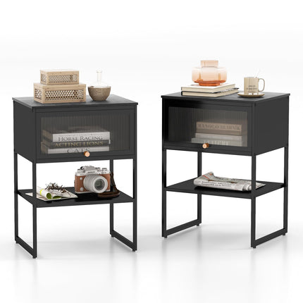 Dreamade Black Nightstand, Modern End Table with Flip up Door