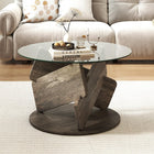 Dreamade 32inch Glass Round Coffee Table with Clear Tempered Glass Top Solid Wood Legs