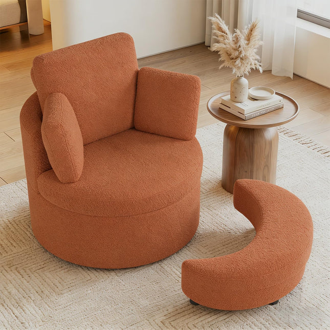 Dreamade 360° Swivel Accent Chair with Half Moon Storage Ottoman