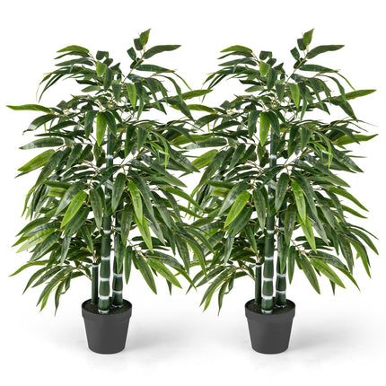 Dreamade Artificial Bamboo Tree, 50" Tall Set of 2 Fake Bamboo Plant with 3 PE Bamboo Trunk & Flush Leaves
