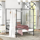 Dreamade Full Size Metal Canopy Bed Frame, Modern Platform Bed Frame with 4 Poster & Headboard