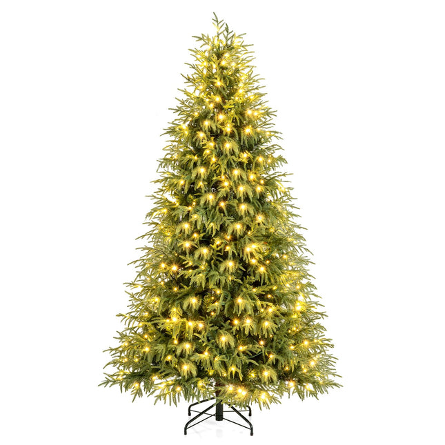 Dreamade 7 FT Pre-Lit Artificial Christmas Tree, Hinged Faux Xmas Tree with 1217 Soft TPE & PVC Mixed Branch Tips