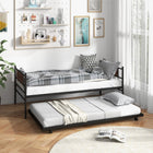 Dreamade Metal Daybed with Trundle, Twin Size Day Bed with Wood Grain Headboard & Metal Slat Support