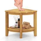 Dreamade Corner Shower Stool - Teak Wood Shower Bench Seat with Storage Shelf for Shaving Legs