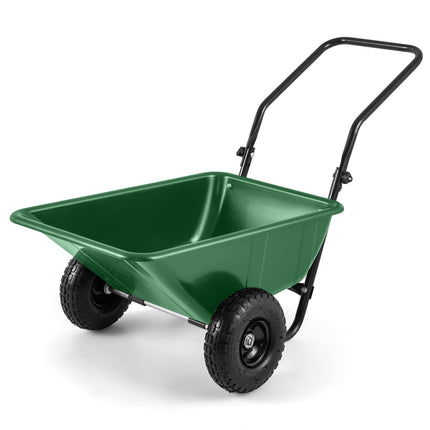 Dreamade Dual-Wheel Wheelbarrow, Heavy-Duty Garden Utility Cart with Built-in Stand, Pneumatic Tires, 330 Lbs Capacity, Foldable Handle