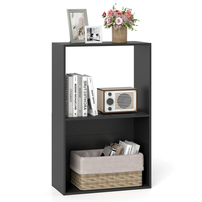 Dreamade 3-Tier Bookshelf | 2-Cube Bookcase w/Open Storage Compartment (1/2)