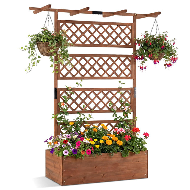 Dreamade 72" Wooden Raised Garden Bed with Trellis w/Privacy Screen Roof