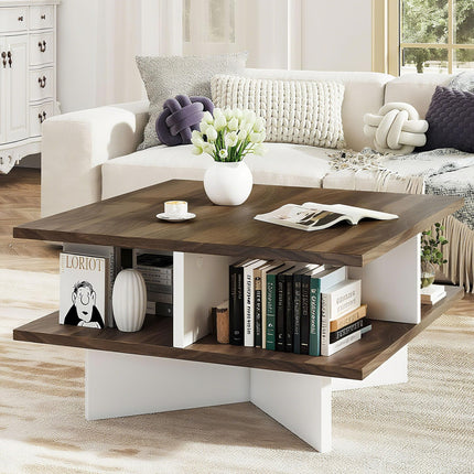 Dreamade Square Coffee Table with Storage for Living Room