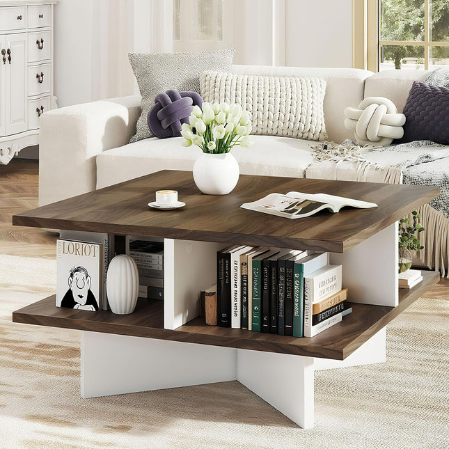 Dreamade Square Coffee Table with Storage for Living Room