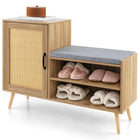 Dreamade Shoe Cabinet with Shoe Bench - Rattan Shoe Storage Cabinet, Shoe Rack Organizer for 10-12 Pairs
