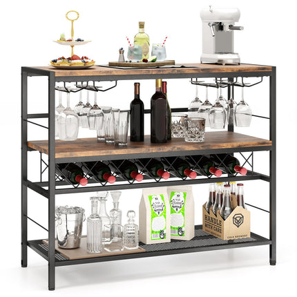 Dreamade 4-Tier Wine Rack Table - 7-Bottle Wine Bar Cabinet w/ 4 Wine Racks & 16 Glasses Holder
