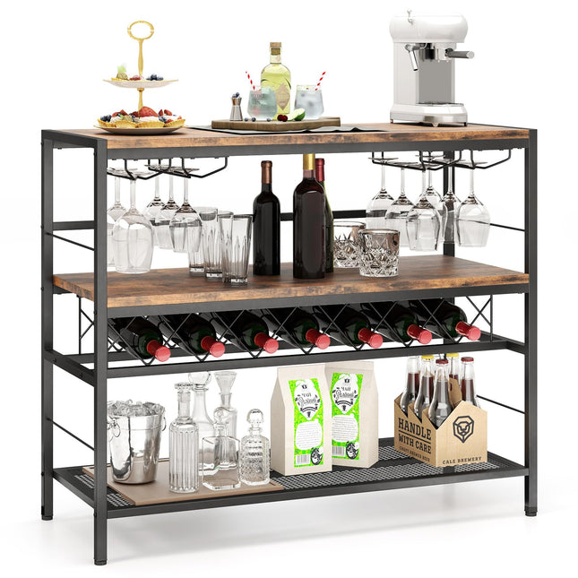 Dreamade 4-Tier Wine Rack Table - 7-Bottle Wine Bar Cabinet w/ 4 Wine Racks & 16 Glasses Holder