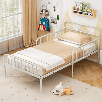Dreamade Metal Twin Bed Frames for Kids, Heavy Duty Metal Platform Bed Frame with Headboard & Safety Guardrails