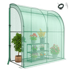 Dreamade Walk-in Lean-to Greenhouse - with 3-Tier Plant Stand, 7’x 3.5’x 7’ Green House, PE Grid Cover