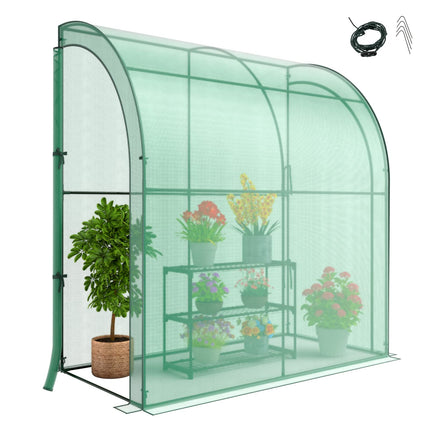 Dreamade Walk-in Lean-to Greenhouse - with 3-Tier Plant Stand, 7’x 3.5’x 7’ Green House, PE Grid Cover