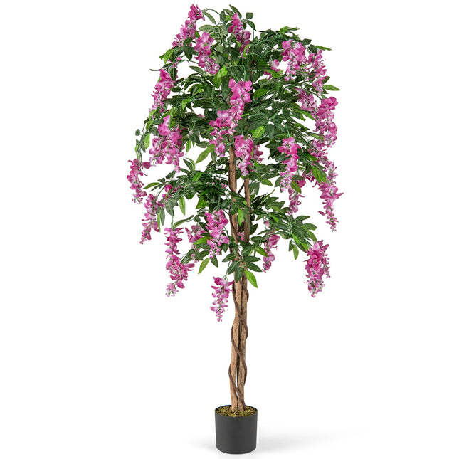 Dreamade 5.5FT Faux Wisteria Tree in Nursery Pot with Blooming Flowers
