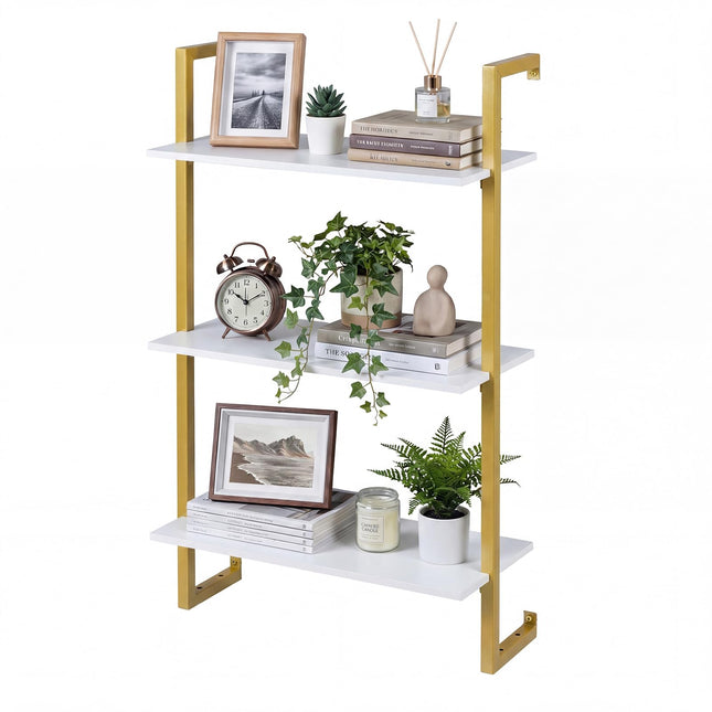 Dreamade 3-Tier Modern Floating Wall-Mounted Bookshelf with Metal Frame (1/2)