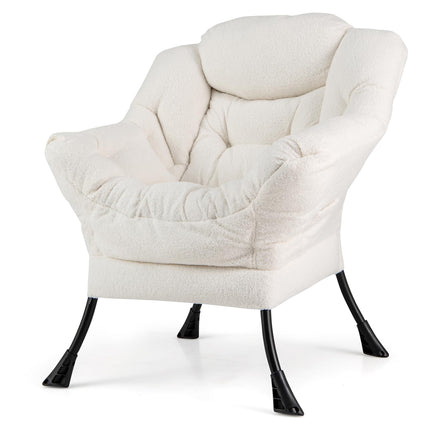 Dreamade Set of 1/2 Lazy Chairs, Modern Sherpa Accent Chair w/Upholstered Single Sofa Chair w/Armrests & Side Pocket
