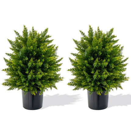 Dreamade 21.5" Artificial Tree, Set of 2 Faux Potted Plants Artificial Shrubs Bushes