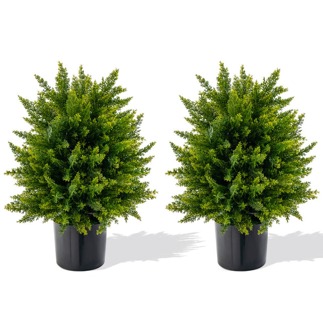 Dreamade 21.5" Artificial Tree, Set of 2 Faux Potted Plants Artificial Shrubs Bushes