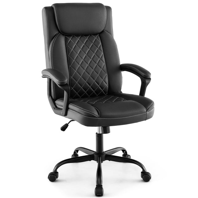 Dreamade Executive Office Chair, Leather Like Desk Chair with Thick Headrest Cushion & Padded Armrests, Black