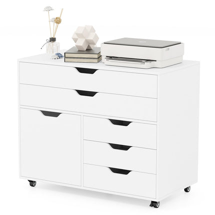 Dreamade File Cabinet, Rolling Lateral Filing Cabinet with 2 Large Drawers, 3 Small Drawers