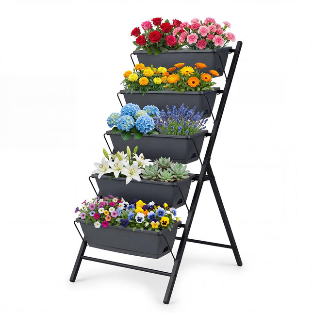 Dreamade 5-Tier Vertical Garden Planter Set 1/2 Raised Garden Bed w/Drainage