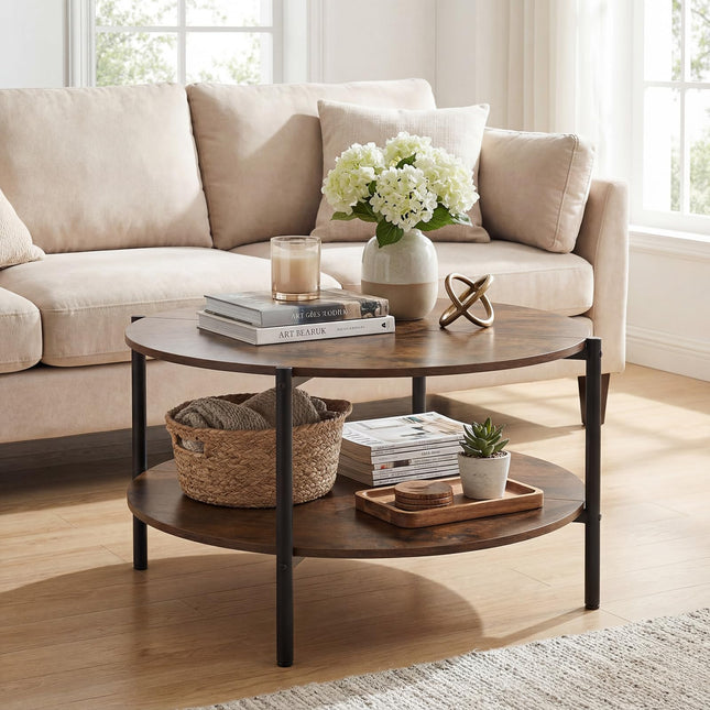 Dreamade 33.5" Small Center Table with Open Storage Shelf and Heavy-Duty Metal Frame