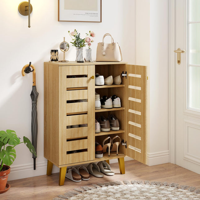 Dreamade Shoe Cabinet with Doors 4-Tier Freestanding Shoe Organizer Cabinet