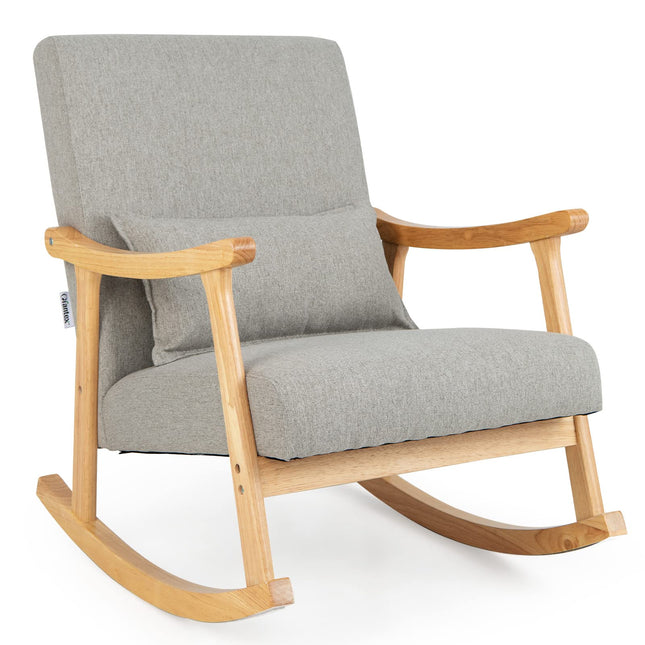 Dreamade Upholstered Rocking Chair - Modern Rocker with Rubber Wood Frame, Comfy Backrest & Seat