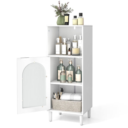 Dreamade Bathroom Corner Floor Cabinet with Removable Shelf & Fluted Tempered Glass Door