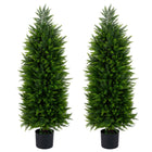 Dreamade 4 FT Artificial Faux Cedar Cypress Plants in Cement-Filled Pots Set of 2