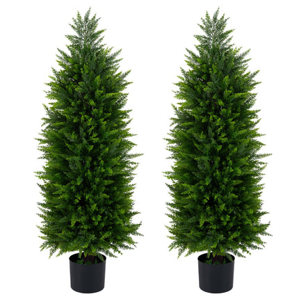 Dreamade 4 FT Artificial Faux Cedar Cypress Plants in Cement-Filled Pots Set of 2