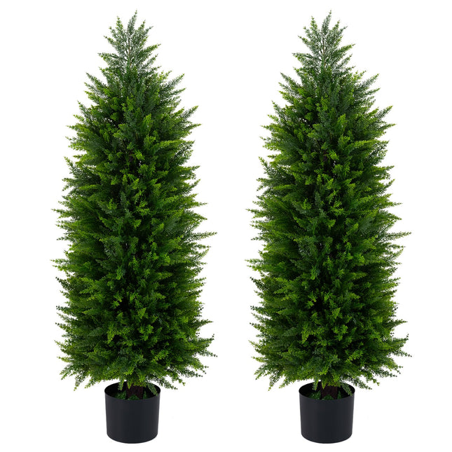 Dreamade 4 FT Artificial Faux Cedar Cypress Plants in Cement-Filled Pots Set of 2