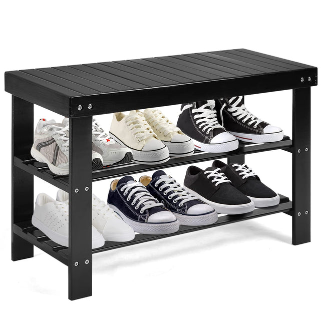 Dreamade Entryway Shoe Bench, Bamboo Shoe Shelf Organizer Holds up to 6 Pairs