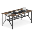 Dreamade Rectangular Meeting Table with Mesh Storage Shelf and Cable Grommet