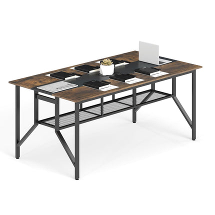 Dreamade Rectangular Meeting Table with Mesh Storage Shelf and Cable Grommet