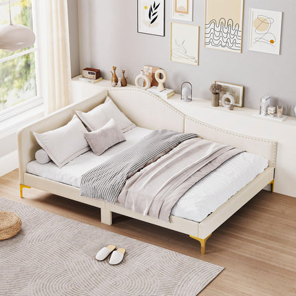 Dreamade Upholstered Daybed, Rivet-Tufted Platform Bed with Headboard