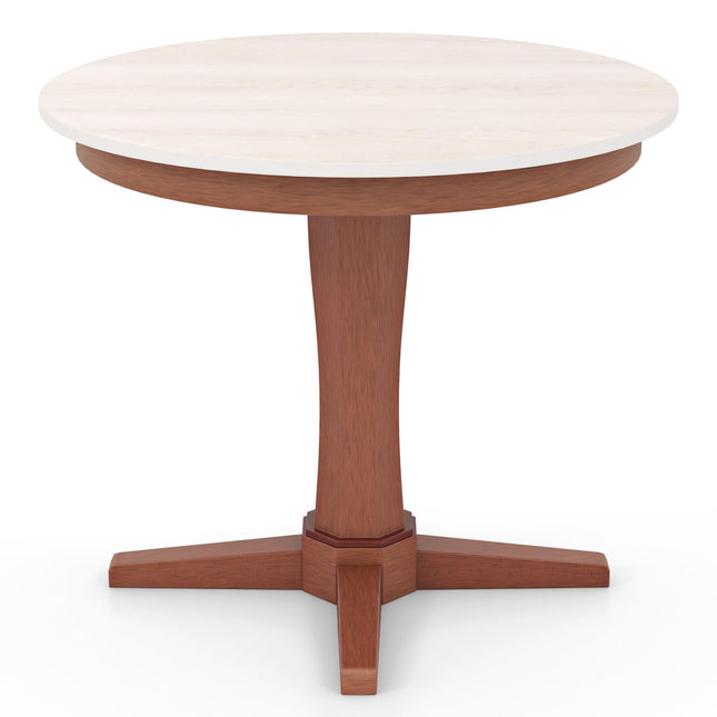 Dreamade Round Dining Table, 36” Kitchen Table with Base, Solid Rubber Wood Frame, Breakfast Table for 4 People