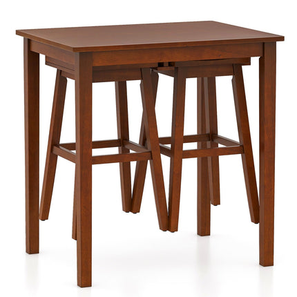 Dreamade Bar Table and Chairs Set - 3-Piece Counter Height Dining Table Set with Hangable Bar Stools