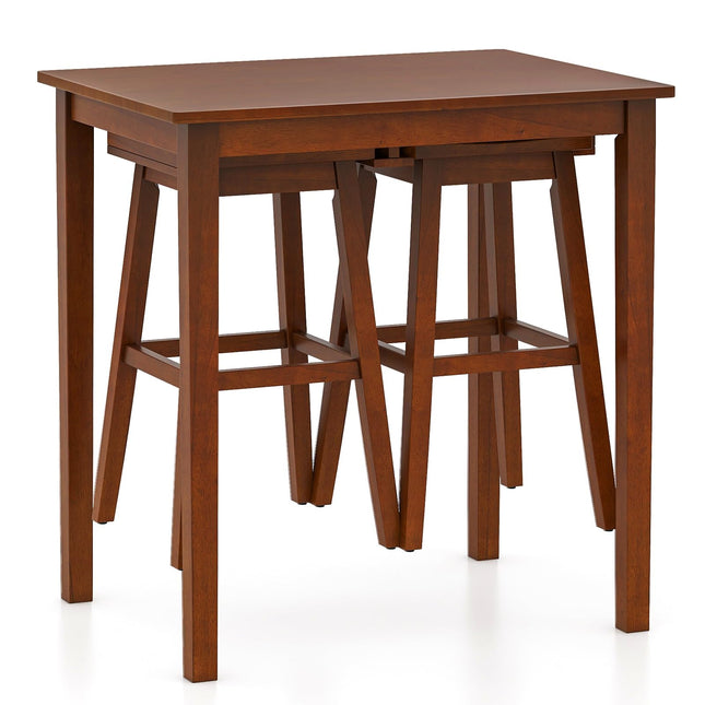 Dreamade Bar Table and Chairs Set - 3-Piece Counter Height Dining Table Set with Hangable Bar Stools