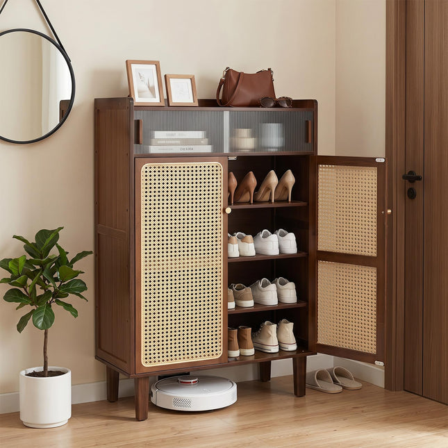 Dreamade Bamboo Shoe Cabinet w/Woven Rattan Doors