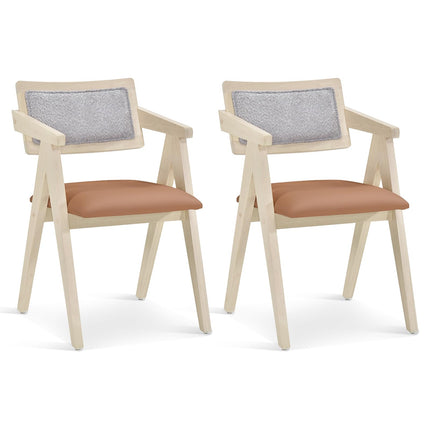 Dreamade Wooden Dining Chairs Set of 2, Mid Century Upholstered Kitchen Chairs w/Leathaire Seat Cushions
