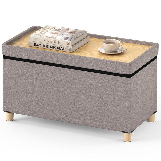 Dreamade 30 Inches Storage Ottoman Bench with Tray and Rubber Wood Legs