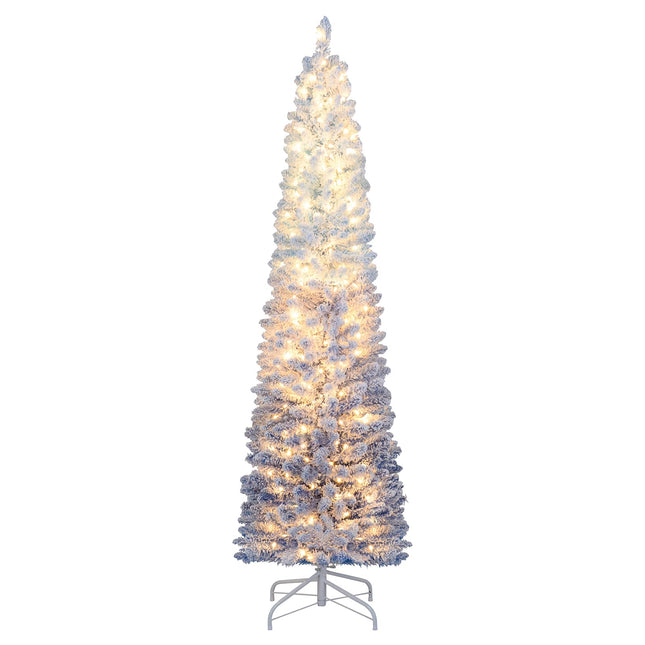Dreamade 6FT / 7FT Blue Gradient Snow Flocked Christmas Tree with Warm White LED Lights