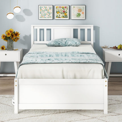 Dreamade Solid Wood Platform Bed Frame, Mid Century Full Bed Frame with Headboard
